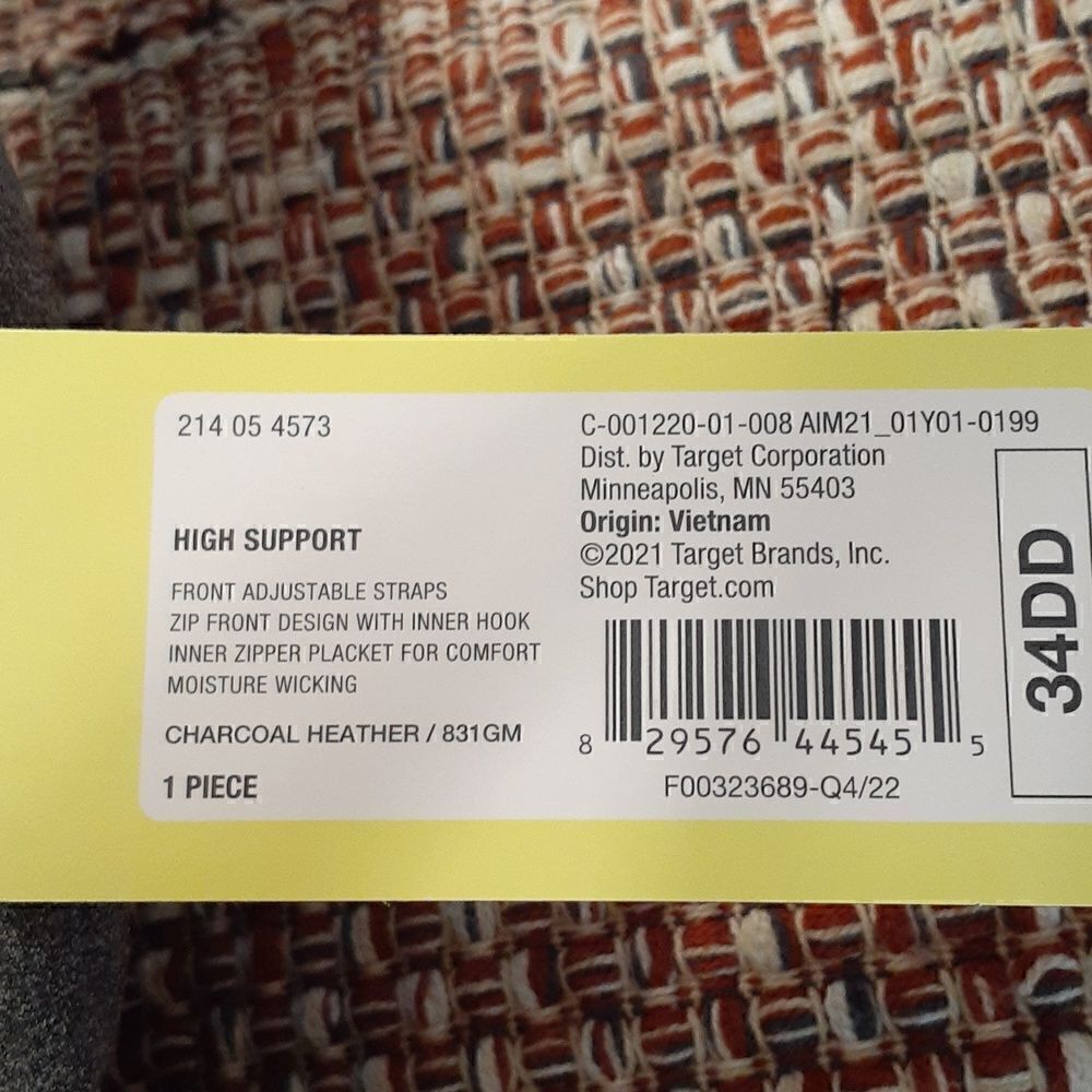 New 34DD All In Motion High Support Zip Front Sports Bra Heather Grey N… - Picture 5 of 5